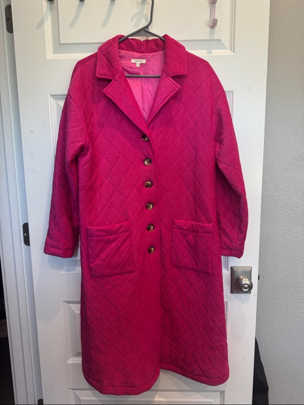 Hot Pink Quilted corduroy Long Jacket - Unknown Brand